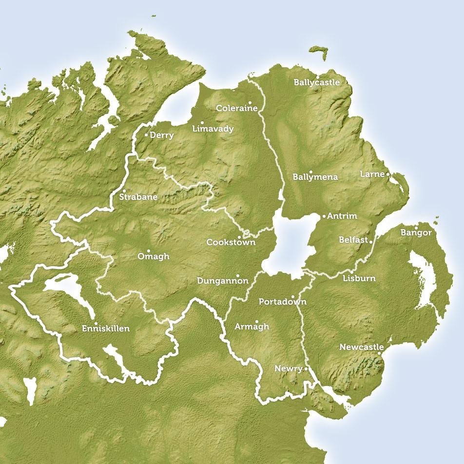 карта на регионалната карта на северна ирска