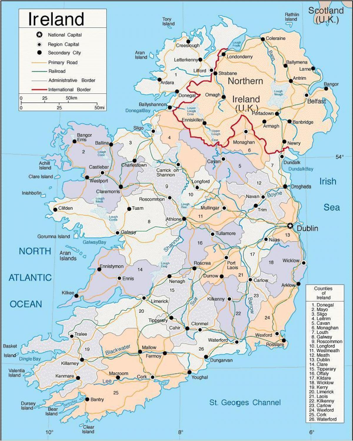 карта на ирска се покажува градови