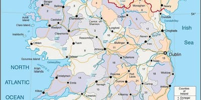 Карта на ирска, вклучувајќи окрузи