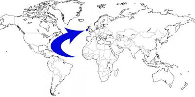 Мапата на светот покажува ирска